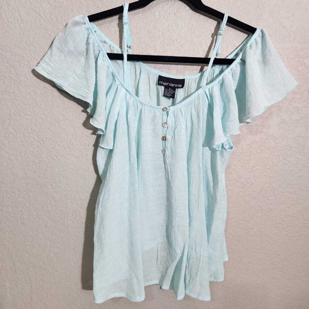 Marianne Blouse Womens XL Blue Off Shoulder Ruffle Boho Summer Beach Fairy